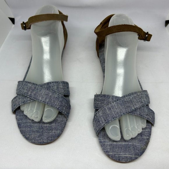 Toms Chambray Denim Sienna Open Toe Flat Sandal W9.5 - Picture 1 of 12
